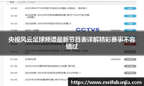 央视风云足球频道最新节目表详解精彩赛事不容错过